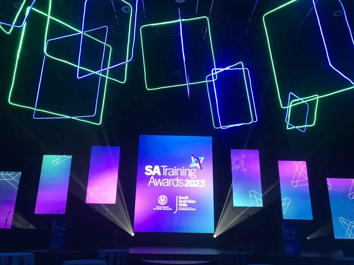 The stage is set and ready to celebrate the achievements of an amazing group of students, trainers, training providers, schools and employers

Good luck to the finalists at tonight’s SA Training Awards! 🏆

🔗 Learn about the finalists: skillscommission.sa.gov.au/2023-sata-fina…