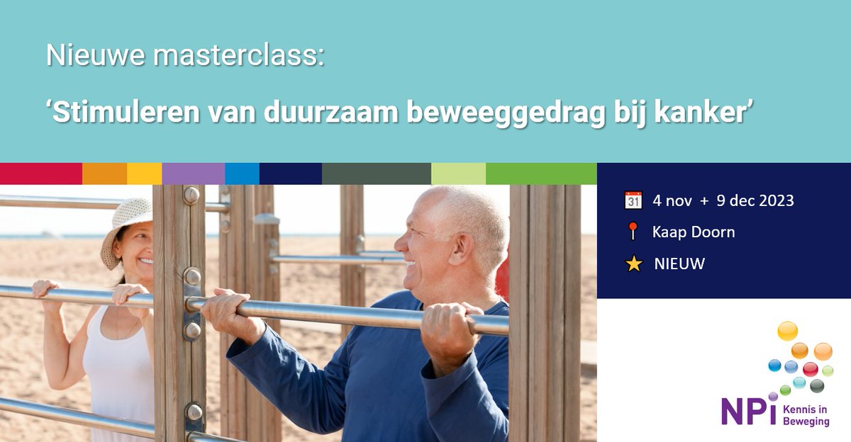 Worstel je met het in #beweging krijgen én houden van patiënten met #kanker? 

Kom dan op 4/11 en 9/12 naar de nieuwe masterclass
‘Stimuleren van duurzaam beweeggedrag bij kanker’.

Je krijgt concrete gesprekstools en handvatten aangereikt!

👉 npi.nl/cursussen-en-o…

#oncologie