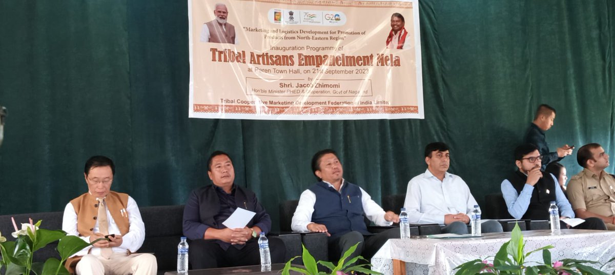 Honoured to have accompanied Shri @jacob_zhimomi , Hon'ble Minister for PHED &cooperation GoN, at the inauguration programme of the Tribal Artisans empanelment Mela(TAem) 2nd phase at town hall, Peden, on 21/09/23, organised by TRIFED & MARCOFED. along with my colleagues.