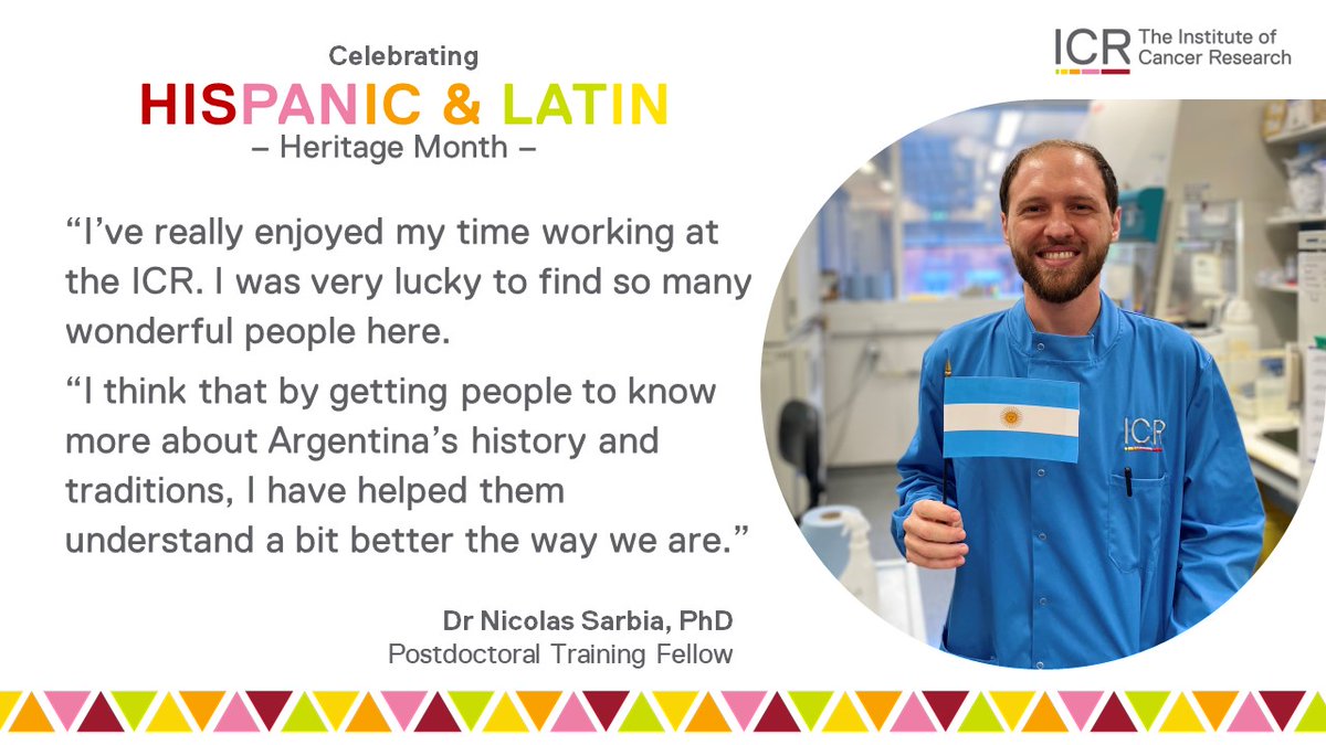ICR_London's tweet image. 🇦🇷Dr Nicolas Sarbia, an Argentinian #Postdoc in the ICR's #BreastCancer Immunology Team, told us about his experience at the ICR and how he's enjoyed sharing more about his culture with his colleagues⬇️
#HispanicAndLatinHeritageMonth #PostdocAppreciationWeek #LovePostdocs