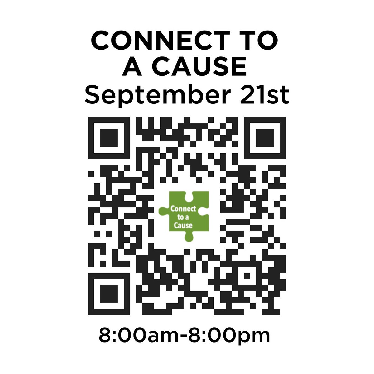 The day is finally here for Connect to a Cause 2023! As a reminder, the event runs from 8:00 am to 8:00 pm! Please donate today by following the link or QR code below: lorain.fcsuite.com/erp/donate/lis…  #ConnectToACause #LorainCountyGives #PeopleWhoCare