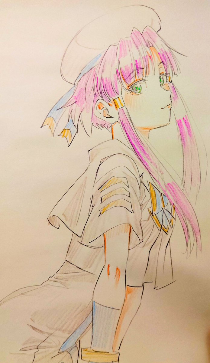 mizunashi akari 1girl solo sidelocks short sleeves pink hair aria company uniform green eyes  illustration images