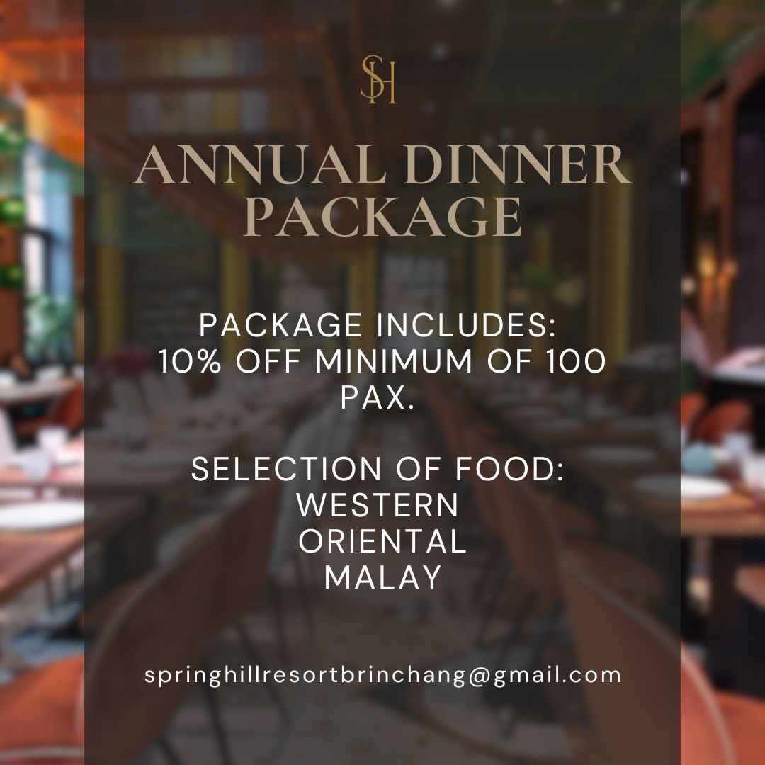 SHSpringhill's tweet photo. Annual Dinner or Appreciation Night can be one of the most exciting to commemorate your employees, partners and companies for their contribution .
Seal the deal with us today:

☎️ 60 11-1953 5128
📧 Springhillresortbrinchang@gmail.com 
#eventplanner https://t.co/QUOgJpz3KW