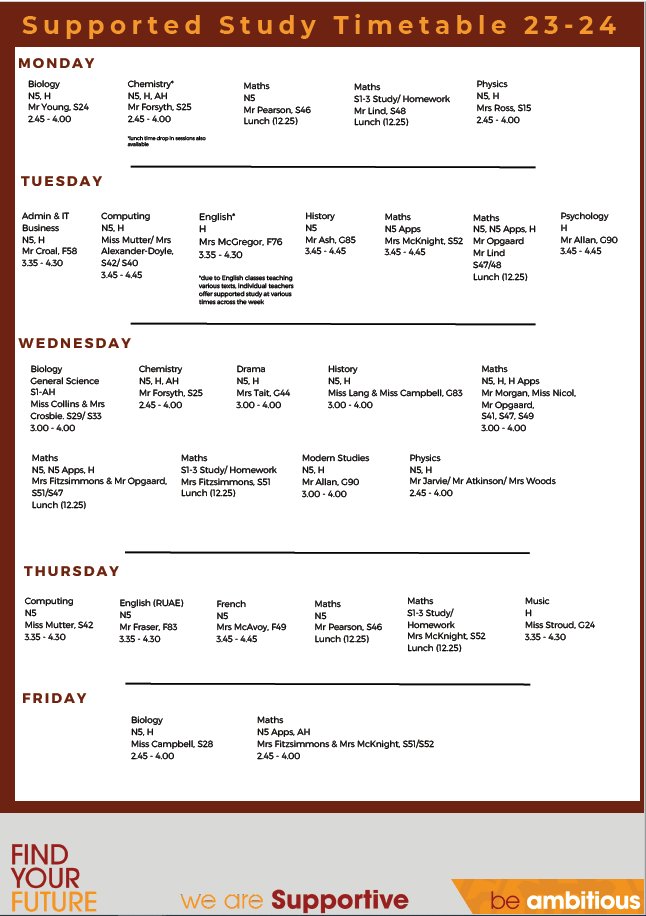 Please see below a copy of the <a href="/FalkirkHigh/">Falkirk High School</a> Supported Study timetable for this session.  #weareSupportive #weareAmbitious #Article28