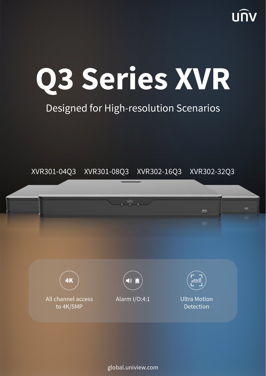 UniviewTech's tweet photo. Introducing UNV Q3 Series XVR (New Model: XVR302-32Q3), meticulously designed for high-resolution scenarios!

#UNVQ3SeriesXVR #HighResolution #SecuritySystem #CCTV #AlarmSystem #MotionDetection #Technology #SafetyFirst #Innovation #DigitalVideoRecorder https://t.co/V9JisHXUqr
