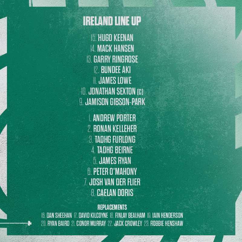 IrishRugby's tweet photo. Our team to face the Springboks in Paris! 🟢

#TeamOfUs