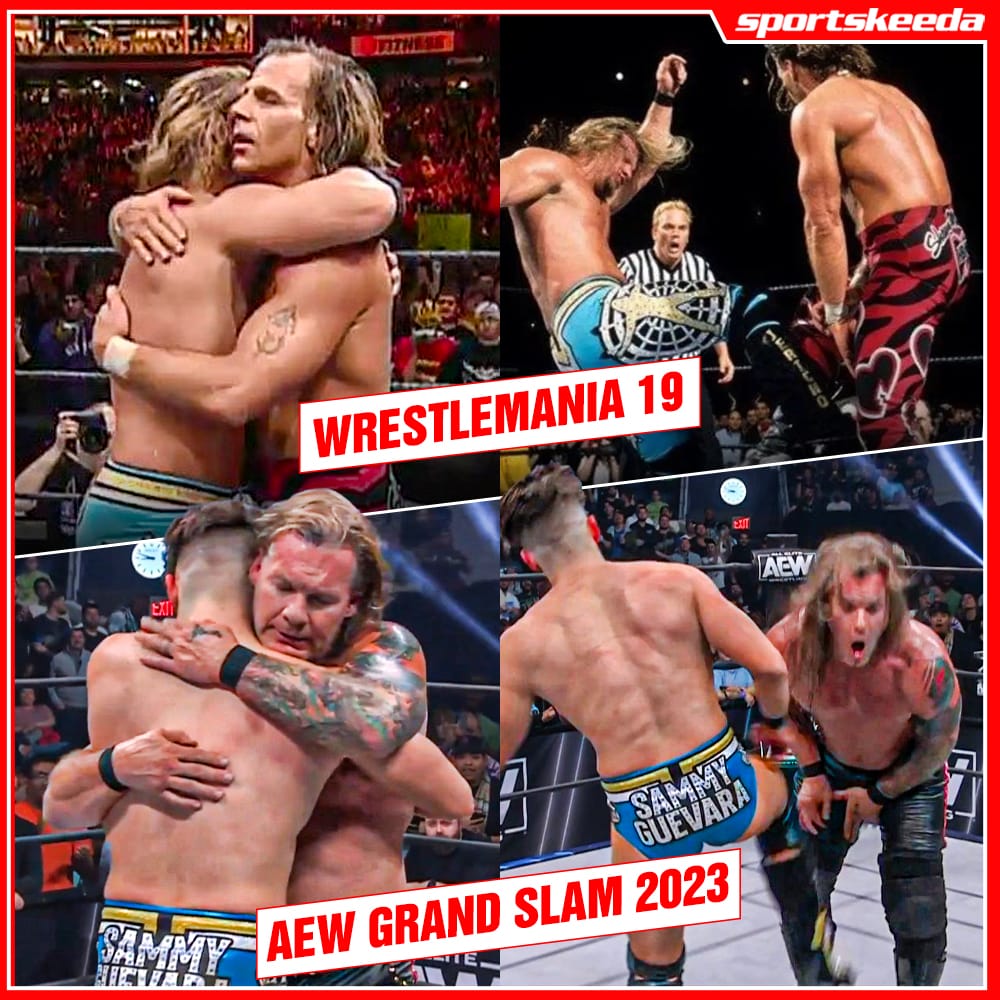 Some Deja Vu for #ChrisJericho there 👀

#AEWGrandSlam #AEW #WrestleMania #WWE #SammyGuevara <a href="/sammyguevara/">Sammy Guevara</a> <a href="/IAmJericho/">Chris Jericho</a>