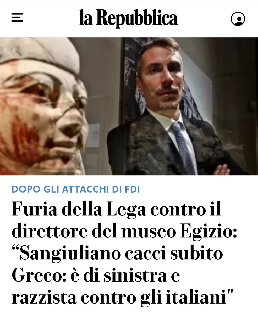Questi stanno pericolosamente fuori di testa. Il dottor Greco è un grandissimo intellettuale con profondissima conoscenza dell'antico Egitto.
Tira un'aria davvero molto pesante, da regime, per dirla chiaro e tondo. 🤬