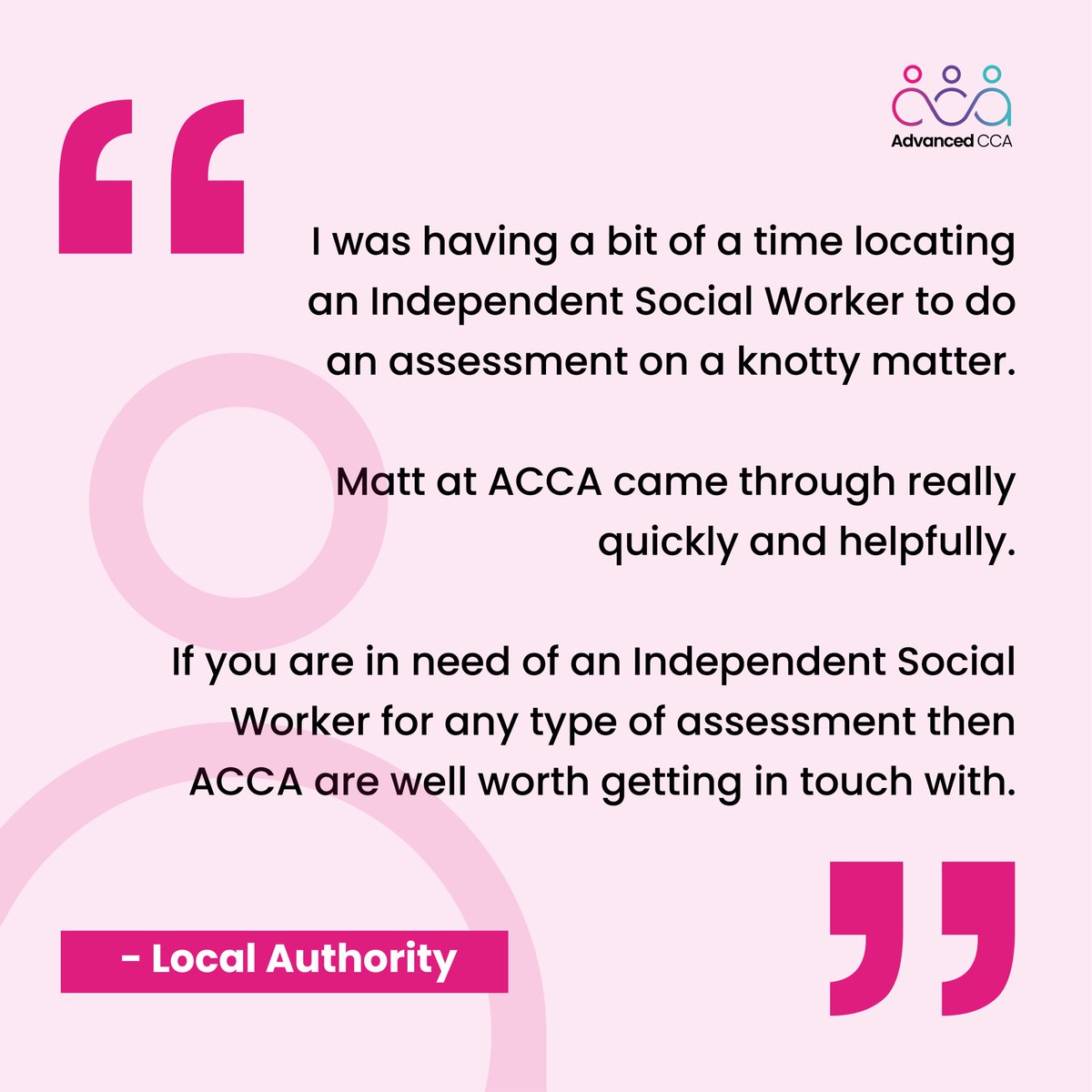 If you need support reducing your backlogs or finding the right expertise, get in touch.

We'll source the most suitable Independent Social Worker from our nationwide panel.

Get in touch today - advancedcca.co.uk/make-a-referra…