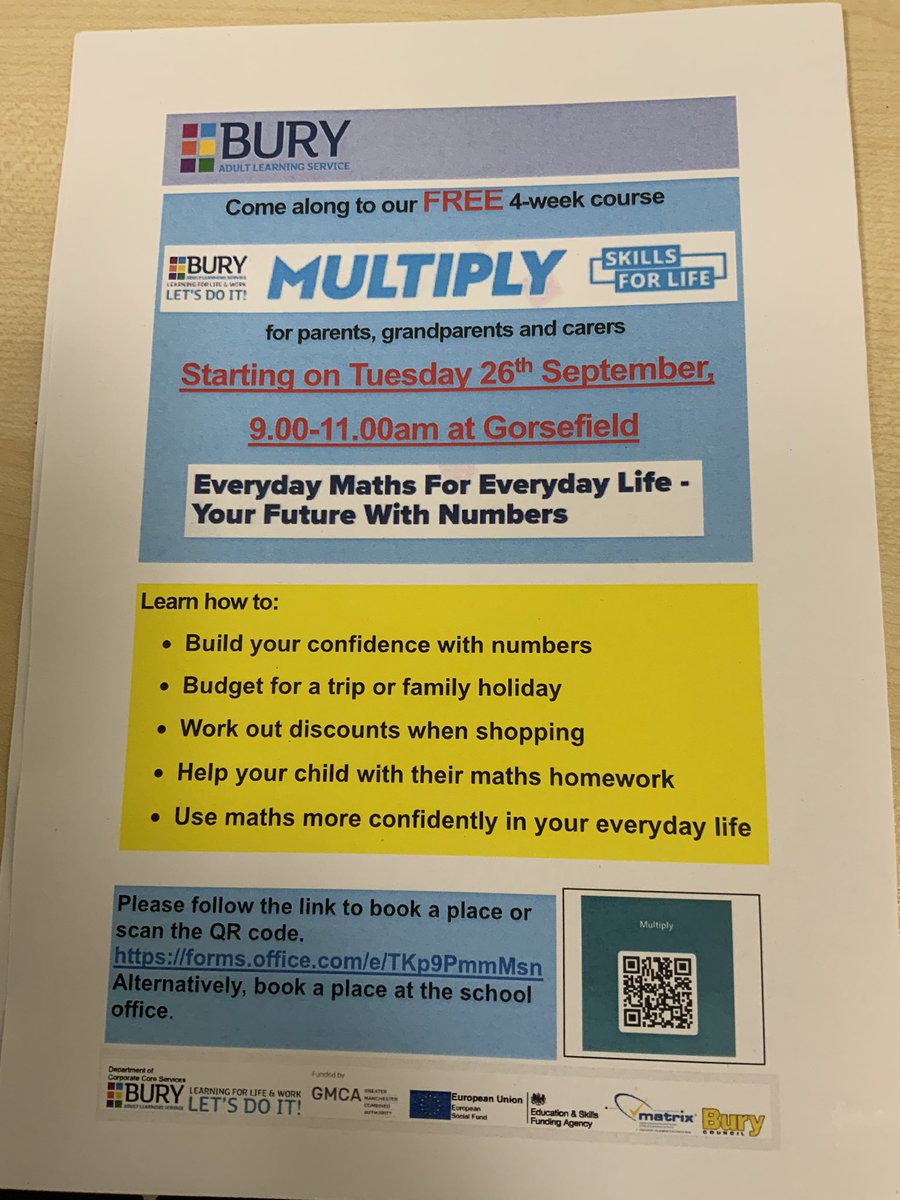 We’re really excited to begin a new year of adult learning! Our maths course, ‘Multiply’ starts on Tuesday. Come along to gain advice on how to become more confident with everyday maths. #adultlearning #maths