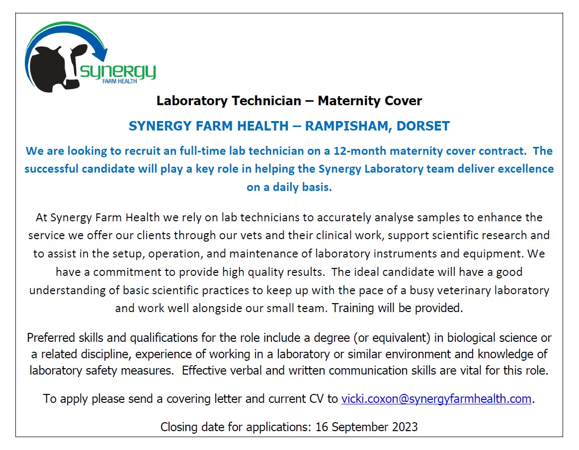 WE ARE RECRUITING - LABORATORY TECHNICIAN, MATERNITY COVER. 
The ideal candidate will have a good understanding of basic scientific practices to keep up with the pace of a busy veterinary laboratory and work well alongside our small team. 
To Apply: buff.ly/3zPsAtZ