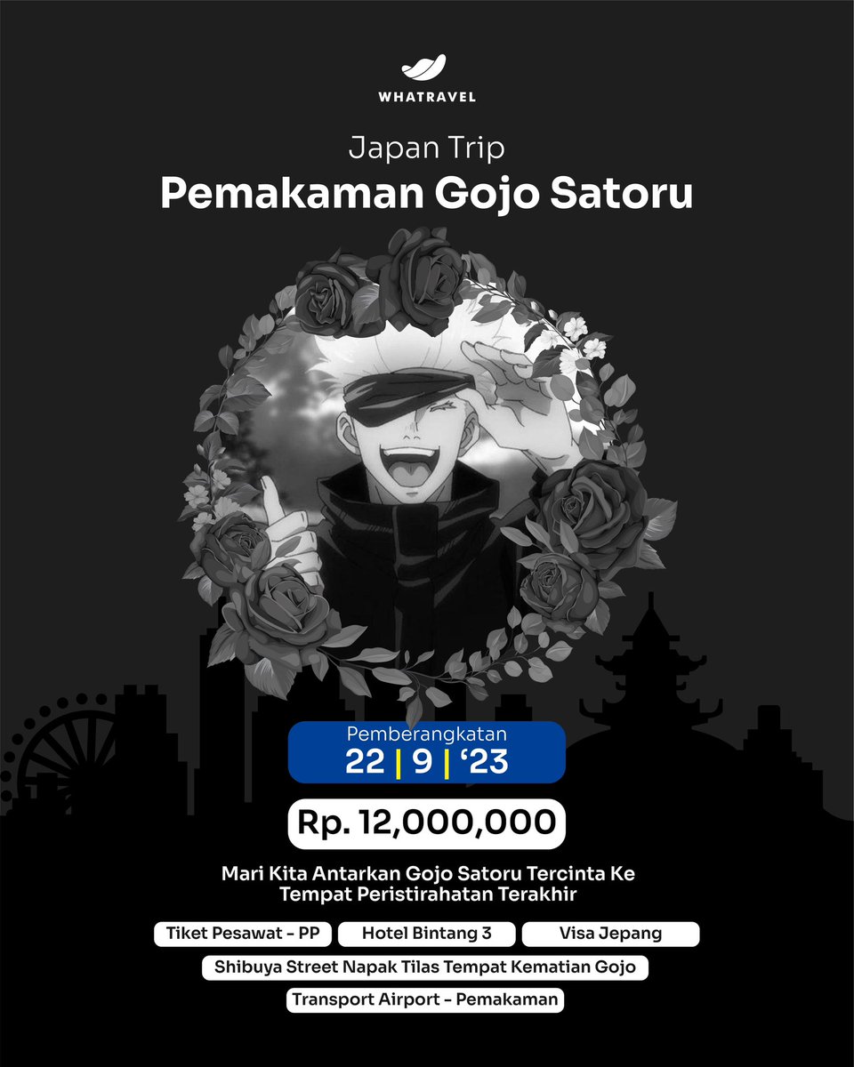 whatravel's tweet photo. Memanggil semua masyarakat yang sedang sedih ditinggalkan gojo satoru, mari kita antarkan dia dengan tenang.

Al-fatihah…
#GojoSatoru #JujutsuKaisen https://t.co/OIPlPL5NpV