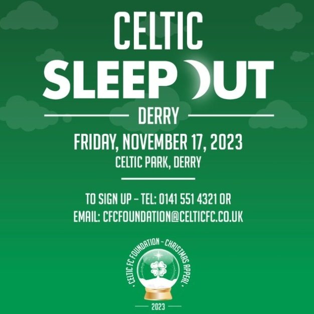 Après Sligo en 2021, le Donegal en 2022, cette année l'événement #SleepOut organisé par la @FoundationCFC afin de récolter des dons pour les plus démunis se déroulera dans le stade #GAA de #Derry (#CelticPark).
#CelticSleepOut #Celtic #CelticFC #YNWA #ChristmasAppeal2023 🍀😴🇮🇪💚