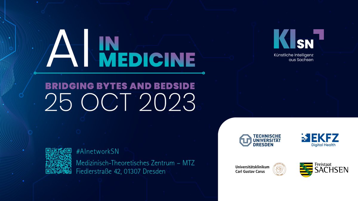 📢 Join us for a networking event together with @SachsenDe - 2⃣5⃣ OCT at @Medizin_TUD campus🏥🚀 Explore the world of #AI applications in #medicine, from #Histopathology to #LLM and #SwarmLearning. ➡️digitalhealth.tu-dresden.de/events/ai-in-m… @jnkath @marco_gustav @lester_saldanha @Stephen44026116