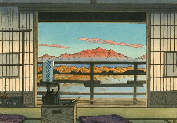 EstherHawdon's tweet photo. "when there are mountains, I look at mountains  
 when there is a rainy day, I listen to the rain"                   ― Santoka (tr. Gabi Greve)   
   (images: Hasui Kawase) https://t.co/9By7dYCAJE