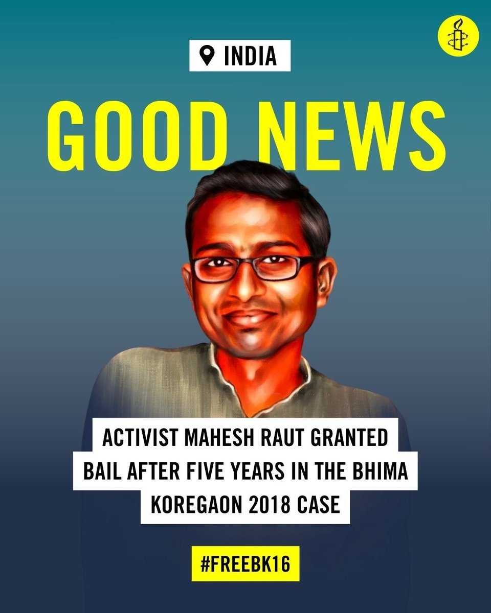 Mahesh Raut is one of the 16 activists detained since 2018 under the draconian anti-terror law UAPA in connection with the Bhima Koregaon-Elgar Parishad case. 8 of them continue to languish in prison without trial. The repression of activists must end.