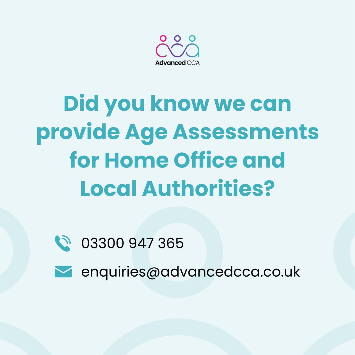 Undertaken by two fully trained Independent Social Workers, we can provide Age Assessments.

Get in touch today to make a referral - advancedcca.co.uk/make-a-referra…

#AgeAssessments #SocialCare #Assessments