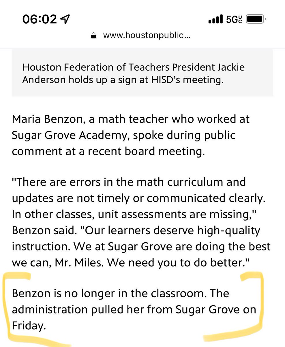 Negrinator's tweet photo. What happens to teachers in HISD who ask questions and point out errors in curriculum? They find out what @HISDSupe Miles means when he says they don’t have to work there. https://t.co/seWGNAsKqc