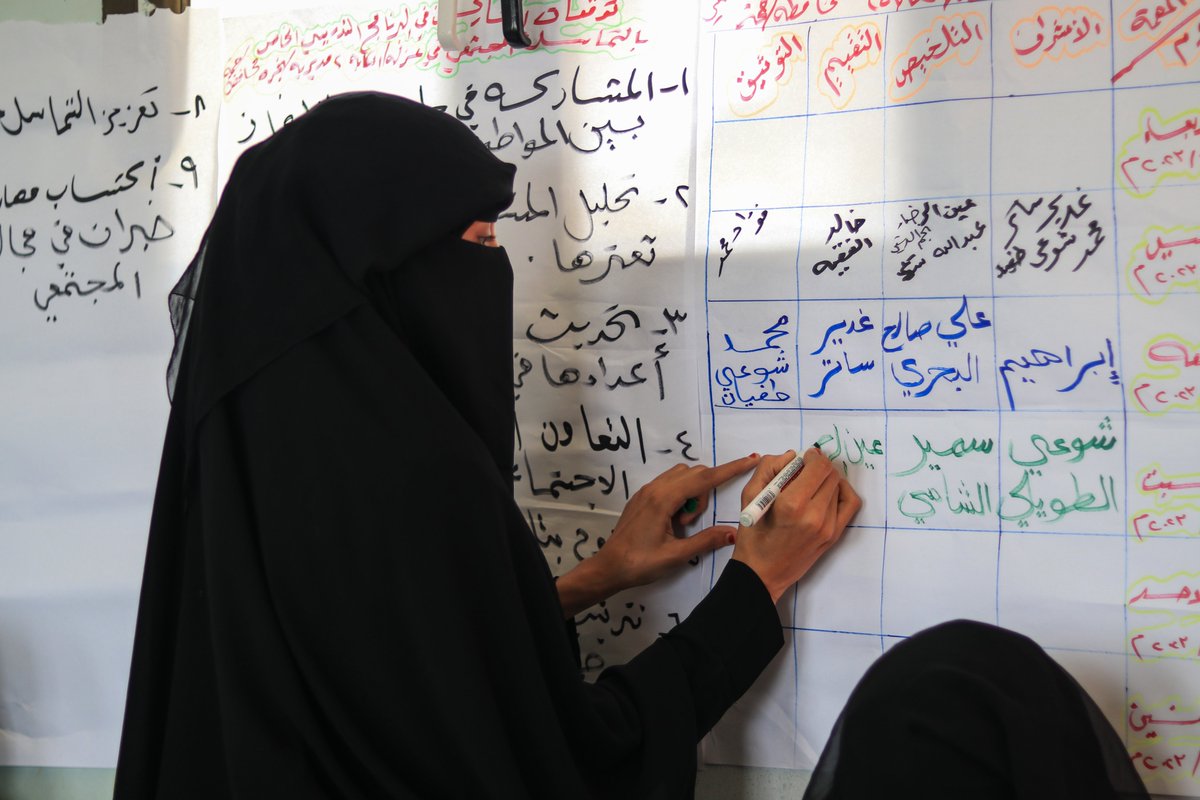 UNDPYemen's tweet photo. As part of @ERRYJP3, 25 consultants, including 17 🧕, were trained by @UNDP’s partner @SFDYemen on community mediation!
Thanks to @EUinYemen &amp; @SwedeninJO, these consultants will share their knowledge w/ local authorities &amp; community members to solve community issues.

#PeaceDay https://t.co/0uMTBYl5Qh