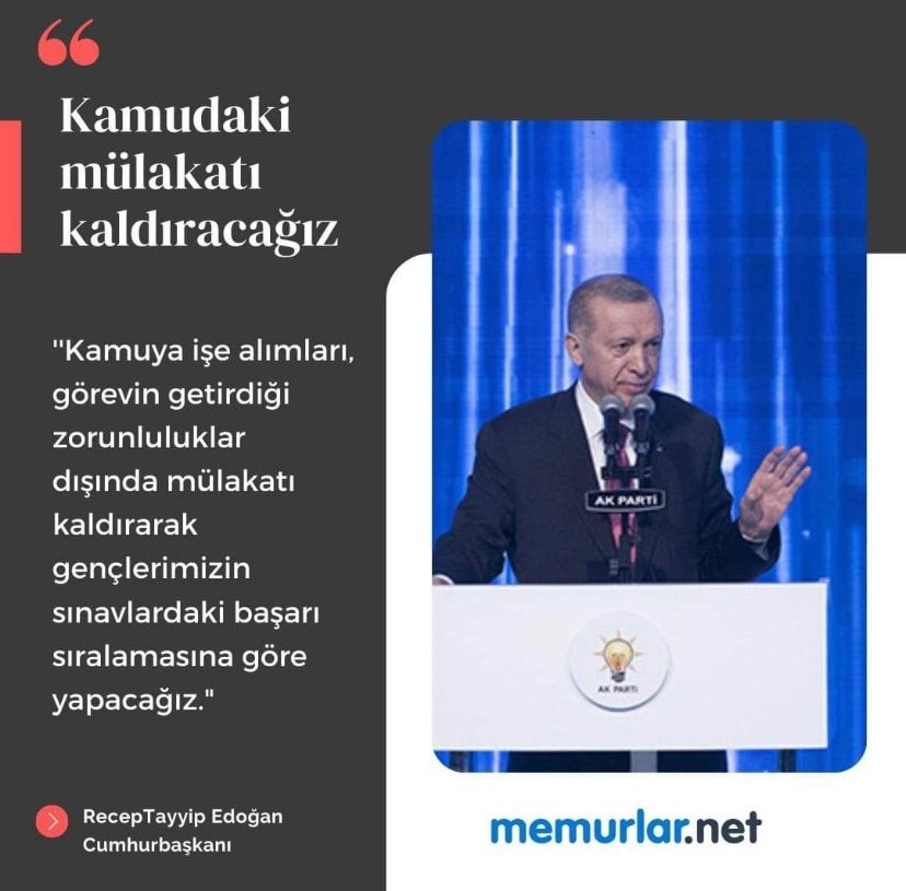 Biz bunu bilir bunu söyleriz.Sayın Cumhurbaşkanımız kamuda mülakatların kalkacağını ifade etmiştir.
#ÖğretmenlerCBgüveniyor