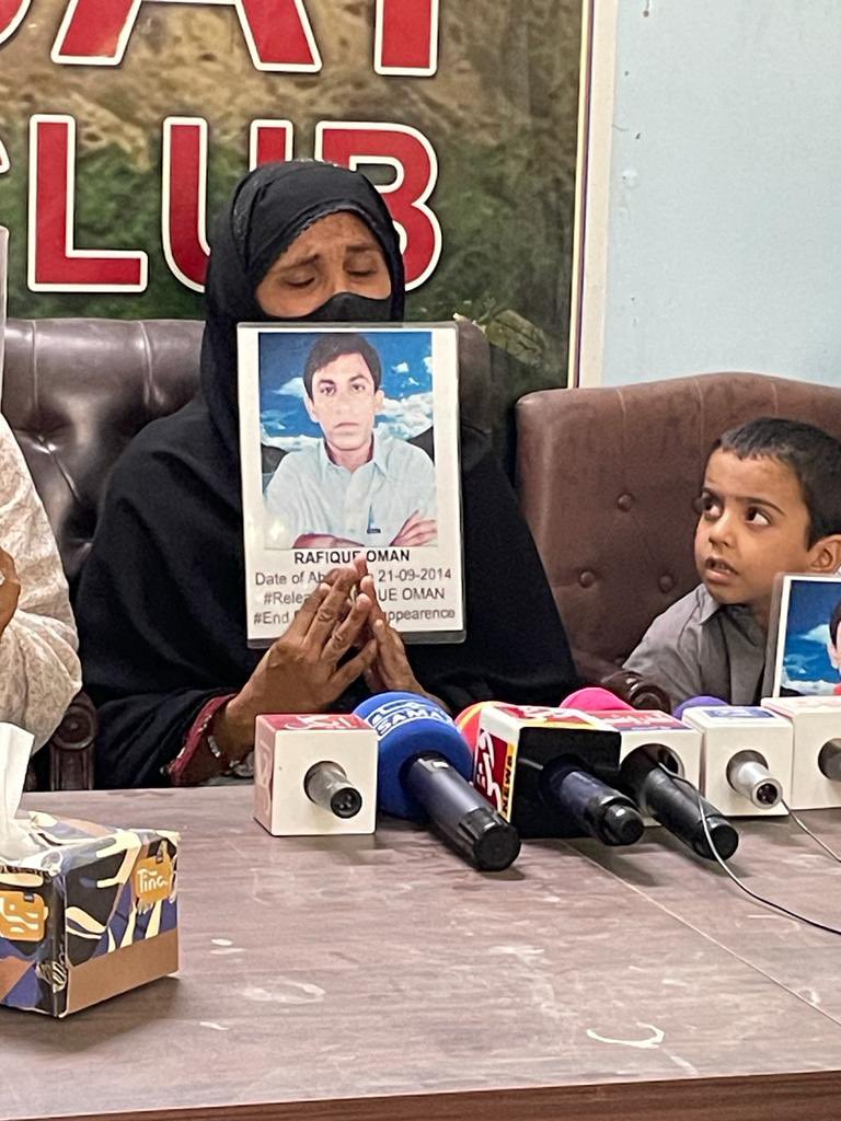 BYCKech's tweet photo. A press conference was held with his family, pleading for his safe return. Nine long years have passed since the abduction of Rafiq Oman, a teacher, poet, and singer. His disappearance is a stark reminder of the injustice faced by many in Balochistan. 
#SaveRafiqOman https://t.co/BGjJ02dHS0