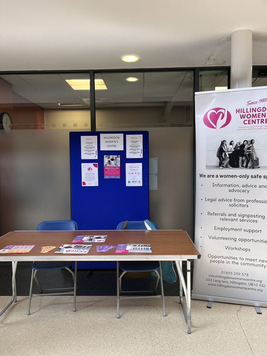 HillingdonWomen's tweet image. Today we’re at @uxbridgecollege for their Freshers Fair. Come by and chat with one of our Domestic Abuse Caseworkers and learn more about our services! #freshersfair #hillingdon #uxbridgecollege