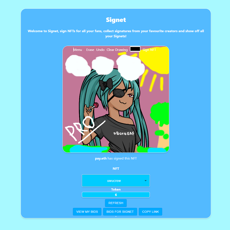 heysignet's tweet photo. 🥳Signet Alphas here!🥳
🖊️Signet allows you to sign any NFT as you would a physical item. Sign NFTs for all your fans, collect Sigs from your fav creators and show off all your Signets!

🚀https://t.co/FAGjNYTokJ

Be ready to earn $SIG by signing NFTs or having your NFTs signed!