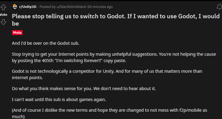 CodeRed_dev's tweet image. a lot of unity dev are getting made to feel like garbage cause they want to stay.
