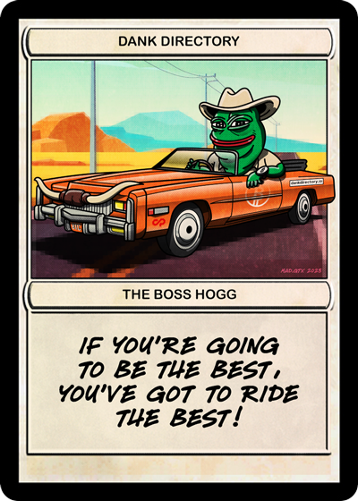 mad_gtx's tweet photo. dispenser:
The Boss Hogg
8/7
https://t.co/k67VCGWbb2

#bitcoin #rarepepe #dankpepe #dankdirectory #dankrare #BTC #NFTs https://t.co/AOc8d53sRJ