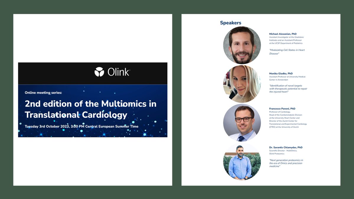 CTEC - Zurich University Heart Center (@ctecresearch) on Twitter photo Unlock the future of cardiology! 🫀🔬 Save the date and join the second edition with <a href="/FrancescoPaneni/">Francesco Paneni</a>, <a href="/chlamydas/">Sarantis Chlamydas</a>, <a href="/MonikaGladka/">Monika Gladka</a>, and <a href="/m_alexanian/">Michael Alexanian</a> for a live webinar on Multi-Omics & Cardiovascular Disease.🌟Limited spots available!📅
Reserve yours here: info.olink.com/cardiology-web… Unlock the future of cardiology! 🫀🔬 Save the date and join the second edition with <a href="/FrancescoPaneni/">Francesco Paneni</a>, <a href="/chlamydas/">Sarantis Chlamydas</a>, <a href="/MonikaGladka/">Monika Gladka</a>, and <a href="/m_alexanian/">Michael Alexanian</a> for a live webinar on Multi-Omics & Cardiovascular Disease.🌟Limited spots available!📅
Reserve yours here: info.olink.com/cardiology-web…