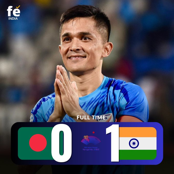 SunilSingh_0007's tweet photo. India beats Bangladesh by 1-0  in Asian Games 2023
Sunil Chhetri with his Goal no. 93 

#INDBAN #Sunil_Chhetri #AsianGames2023 https://t.co/GWj7iDUZCF