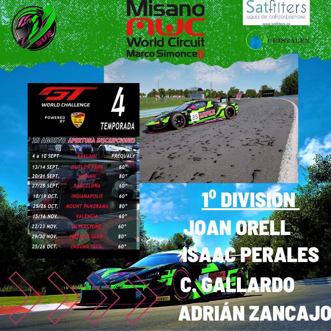 ¡Nuestros pilotos no descansan! Después de una emocionante jornada en nuestro campeonato, algunos de ellos se dirigen a la 2ª jornada de Ibérica en 1ª división. ¡A seguir demostrando su talento en la pista! 🏁🚗 #SimRacing #IbéricaGT #Competición