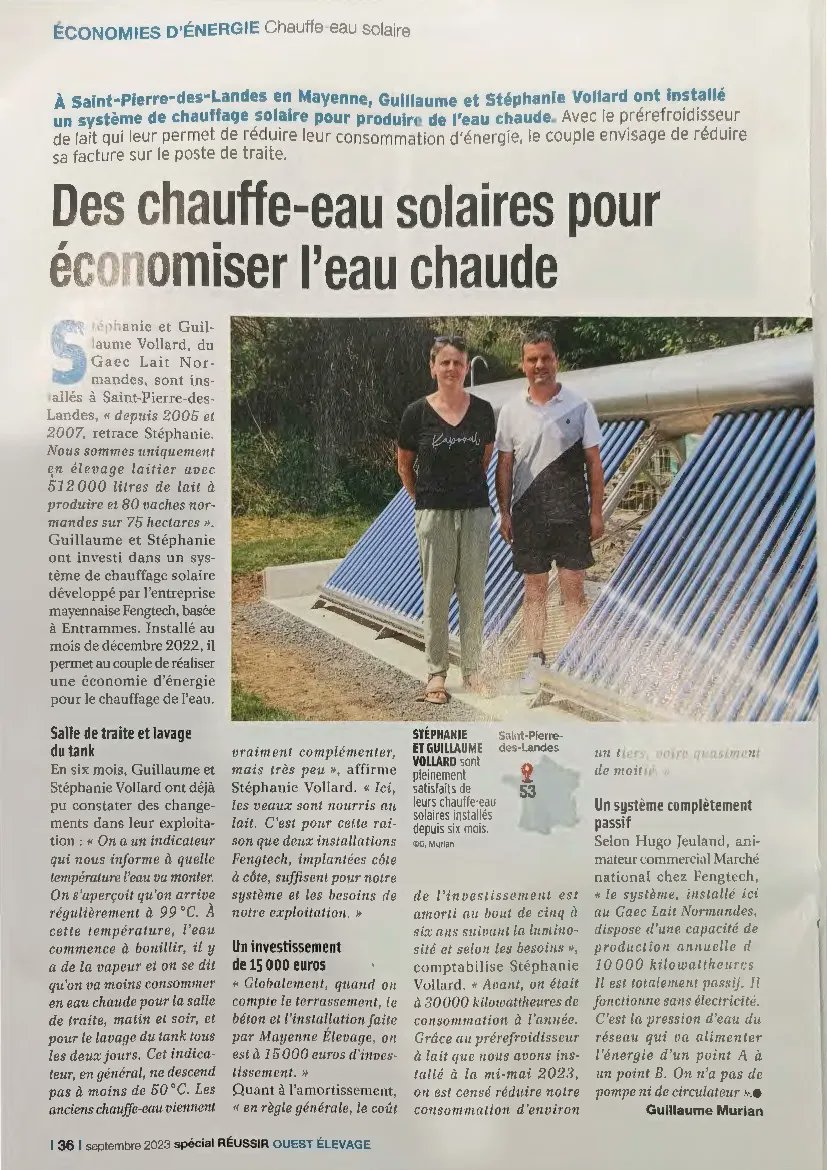In Saint-Pierre-des-Landes, Mayenne, Guillaume &amp; Stéphanie Vollard installed a solar heating system to produce hot water. With the milk precooler which allows them to reduce their energy consumption, the couple plan to reduce their milking bill.

Read More buff.ly/4599PjW