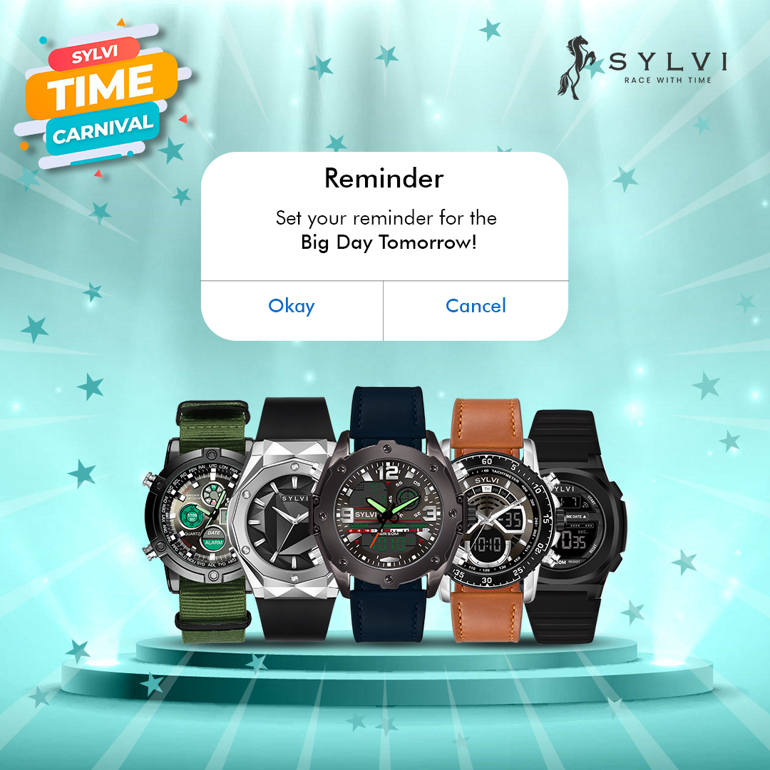 The countdown is over! 🚀 Get ready because our big sale is TOMORROW! 🌟 Set your alarms and get ready to shop 'til you drop! 💳🛍️

#SylviTimeCarnival #STC #SylviTimeCarnivalSale #STCSale #Sale #Comingsoon #SaleAlert #Watch #Watches #WatchesForMen #WatchSale #WatchGift