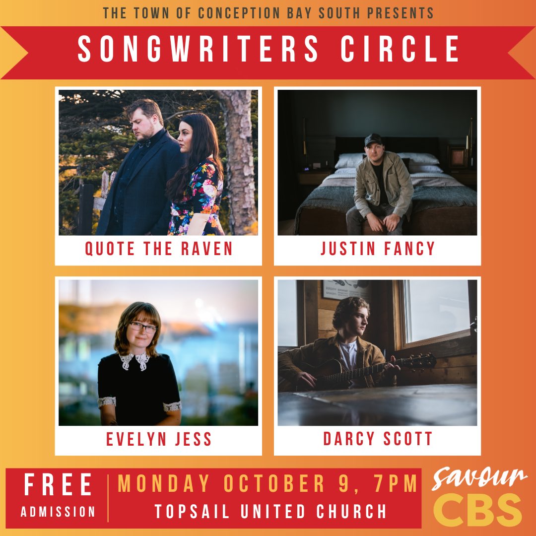 TownofCBS's tweet image. Join us for an intimate evening of stripped-down performances and storytelling from some our finest musicians. 

Host Justin Fancy, along with Darcy Scott, Evelyn Jess, and Quote the Raven will share their favourite songs and then unravel inspirations behind them. 🎶 

#SavourCBS
