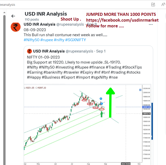 rupeeanalysis's tweet photo. NIFTY SUCCESS 1st 21-09-2023
A JUMP OF almost 1000 Points as said on 01-09-23.
Follow for more ..
#Nifty #Nifty50 #investing #Rupee #finance #Trading #StockTips #Earning #banknifty #traveler #Expiry #nf #bnf #trading #stocks #Happy #Business #Export #Import #sgxNifty #nse https://t.co/dy3hp9T3Dv