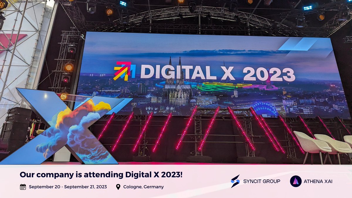 SyncitG's tweet photo. Absolutely thrilled to announce that Syncit Group is attending #DigitalX in Cologne! 🚀 Ready to soak up the latest tech trends and insights as well as start spreading the word about #AthenaXAI! 
#TechEvent #Innovation #Networking #Cologne #Athena #NewProduct https://t.co/JLk9kE8QMj