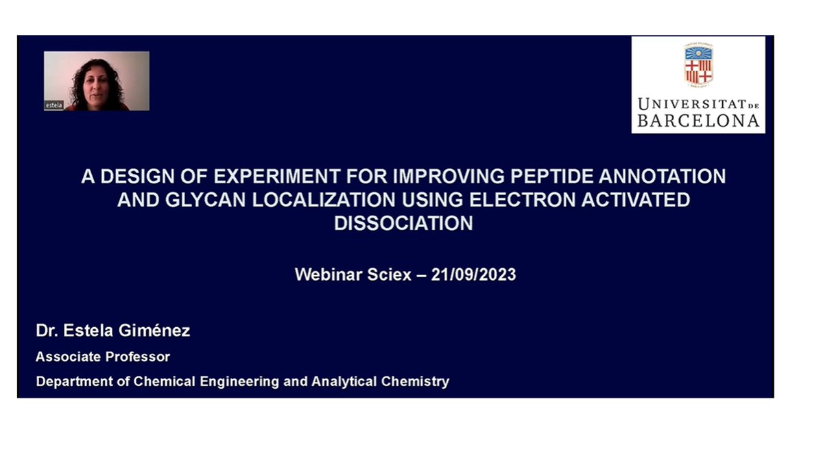 BioA_UB's tweet photo. A webinar from @SCIEXnews  on "Improving Peptide Annotation and Glycan Localization Using EAD" by Dr. Estela Giménez and Dr. Maarten Dhaenens! This innovative research is a result of collaboration between #Bioanalysis and #Progentomics groups.
https://t.co/PazbEUC3dS https://t.co/2pshPYYoqH