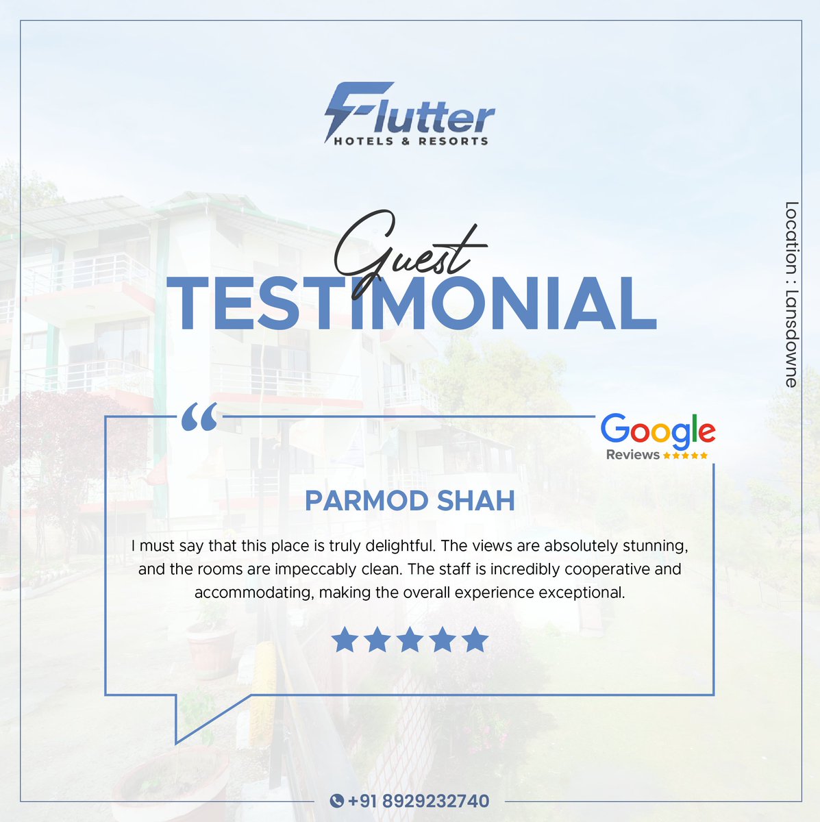 flutterhotels's tweet photo. "Your review is a reminder of why we love what we do. Thank you for being a valued guest.

Contact us on :
☎️ : 8929232740
📧 : flutterhotelsresort@gmail.com
📍 : Palkot, Lansdowne, Uttarakhand 246155

#flutter #flutterhotelsandresort #hotels #resorts #flutterhotel https://t.co/qqVLh0VqoH