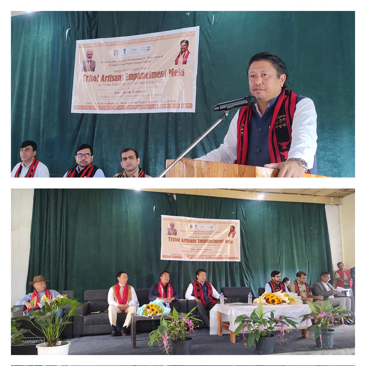 Shri Jacob Zhimomi, Hon'ble Minister PHED & Cooperation, inaugurating 2nd phase of Tribal Artisans Empanelment Mela, at Peren town, 21st Sept. 2023. Organised by TRIFED & MARCOFED.