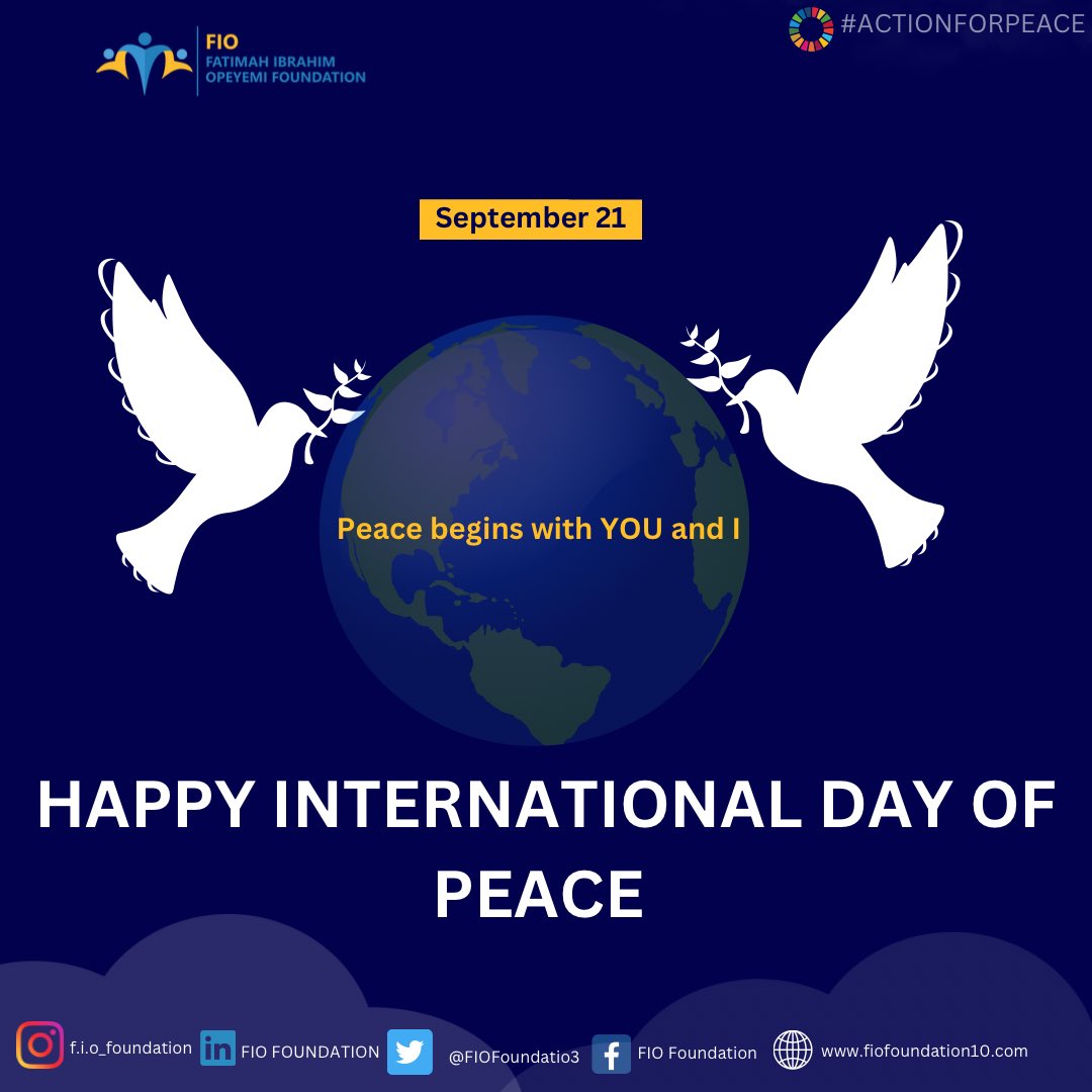 FIOFOUNDATION3's tweet photo. It is our collective responsibility to foster PEACE among ourselves to ensure peaceful coexistence because PEACE begins with YOU and I.
Happy International Day of PEACE✌️🕊️☮️
#actionforpeace
#happyinternationdayofpeac
#fiofoundation https://t.co/RqDeLFKl0l