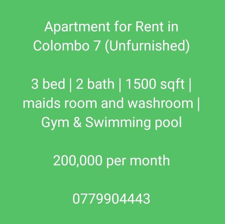 #Rent #apartment #unfurnished #colombo #colombo07 #colombo7 #cinnamongarden #swimmingpool #gym #maidsroom #maidswashroom