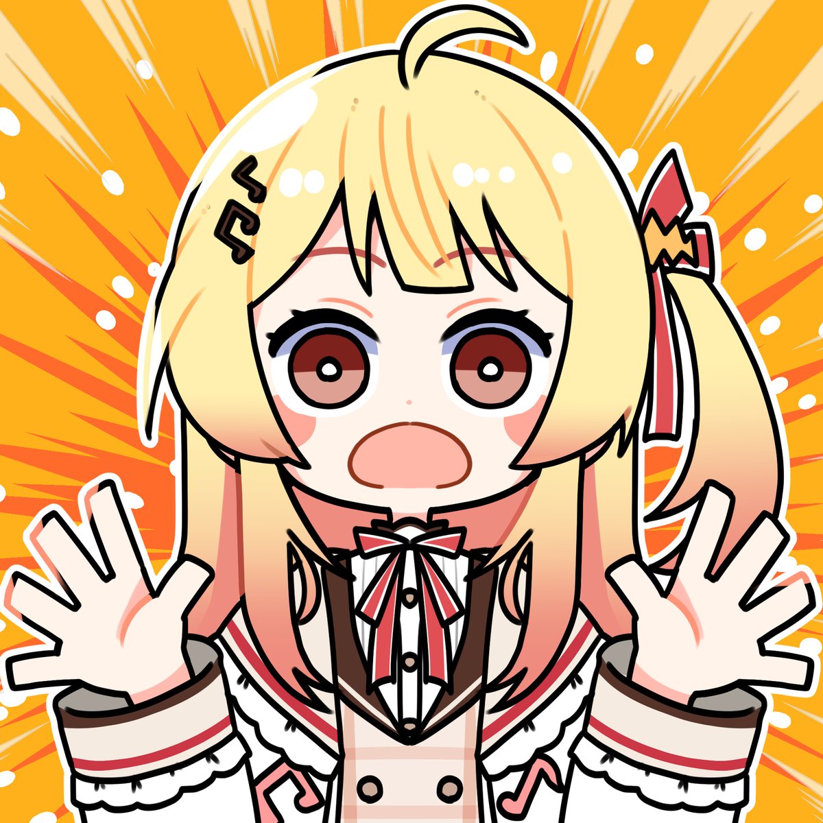 1girl blonde hair solo ahoge long hair open mouth ribbon  illustration images