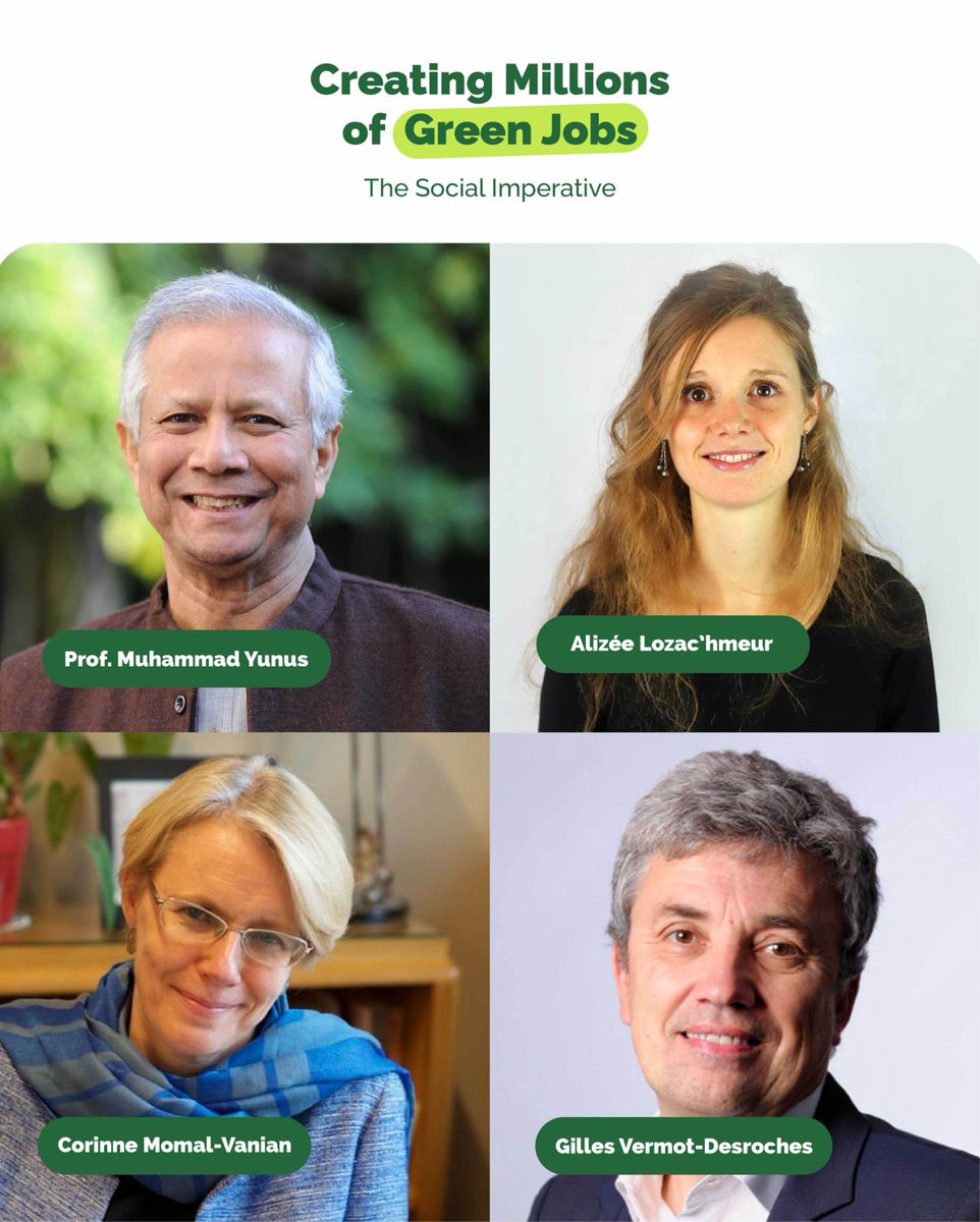 gillesvermotd's tweet photo. #UNGeneralAssembly #ClimateWeek
🗓See you tomorrow! I am thrilled to participate in the discussion on the crucial need for creating millions of #GreenJobs, to drive the #EnvironmentalTransition and empower the #Youth.
Pr Muhammad Yunus, @CMomal, @AlizLoz @makesense https://t.co/nCkENmmG05