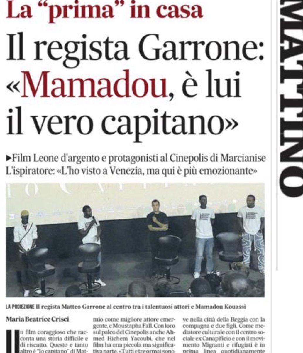 Oggi su #ilmattino #iocapitano #Oscar #mamadou 
<a href="/matteogarrone/">matteo garrone</a> <a href="/Cinepolis/">Cinépolis</a>