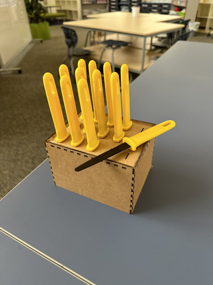 The <a href="/glowforge/">Glowforge</a> came in handy today to tidy up the makerspace, and help us keep track of these canary cutters. #glowforgecreations #makereducation