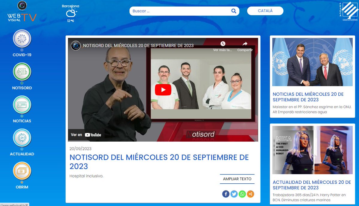 Webvisual_tv's tweet image. 20 DE SETEMBRE DE 2023 👋Llengua de Signes Catalana #LSC webvisual.tv 
🔵Noticies: youtube.com/watch?v=mh7qkA…
⚫️Actualitat: youtube.com/watch?v=BtzhLy…
🔴Notisord: youtube.com/watch?v=NLkCJX…  
#llenguadesignes #accessibilitat #llenguadesignescatalana