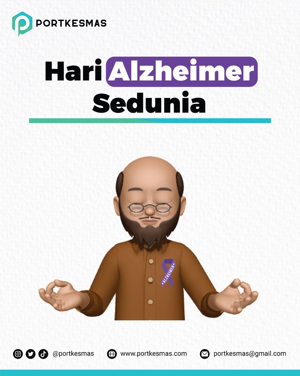Tanggal 21 September diperingati sebagai hari Alzheimer sedunia. Kita semua diajak untuk bersama meningkatkan kesadaran, dan memberantas stigma akan alzheimer.
Kunjungi alz.org untuk mengetahui info lengkap mengenai alzheimer!

#Portkesmas
#Alzheimer