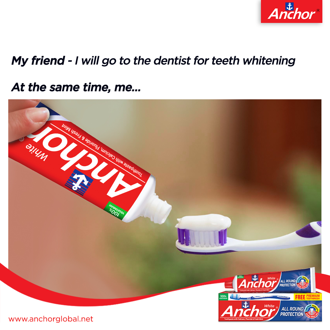 AnchorConsumer's tweet photo. Anchor White All Round Toothpaste is that partner who gives you all-round oral care. Complete your oral care with Anchor White All Round Toothpaste.
#Meme #Trending #AnchorConsumerProducts #AnchorToothpaste #AllRoundProtection #OralCare #Oral #TongueCleaner #MouthWash https://t.co/Mup1B2ayA5