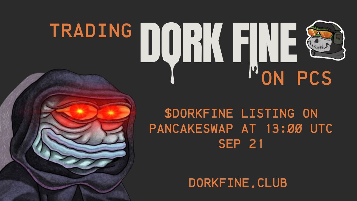 Dorkfinebsc's tweet photo. $DORKFINE Will Be Listed On P.C.S At 13:00 UTC SEP 21 🚀

😎 Use only officially announced links. Beware of fake links &amp; scamer

🔗 Ca:0xF65D495e07EC56BE5fEFFBe4c0a4e3184B47aC2a

🟢 Tax : 2/2
🟢 MC : $26,765
🟢 Dextools, Poocoin and Dexview Banner Ads
🟢 Meme &amp; Shilling Contest https://t.co/l4XS5CI2vz